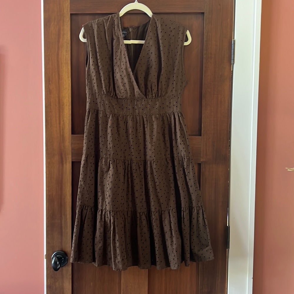Anne Klein Brown Linen Eyelet Cocktail Dress